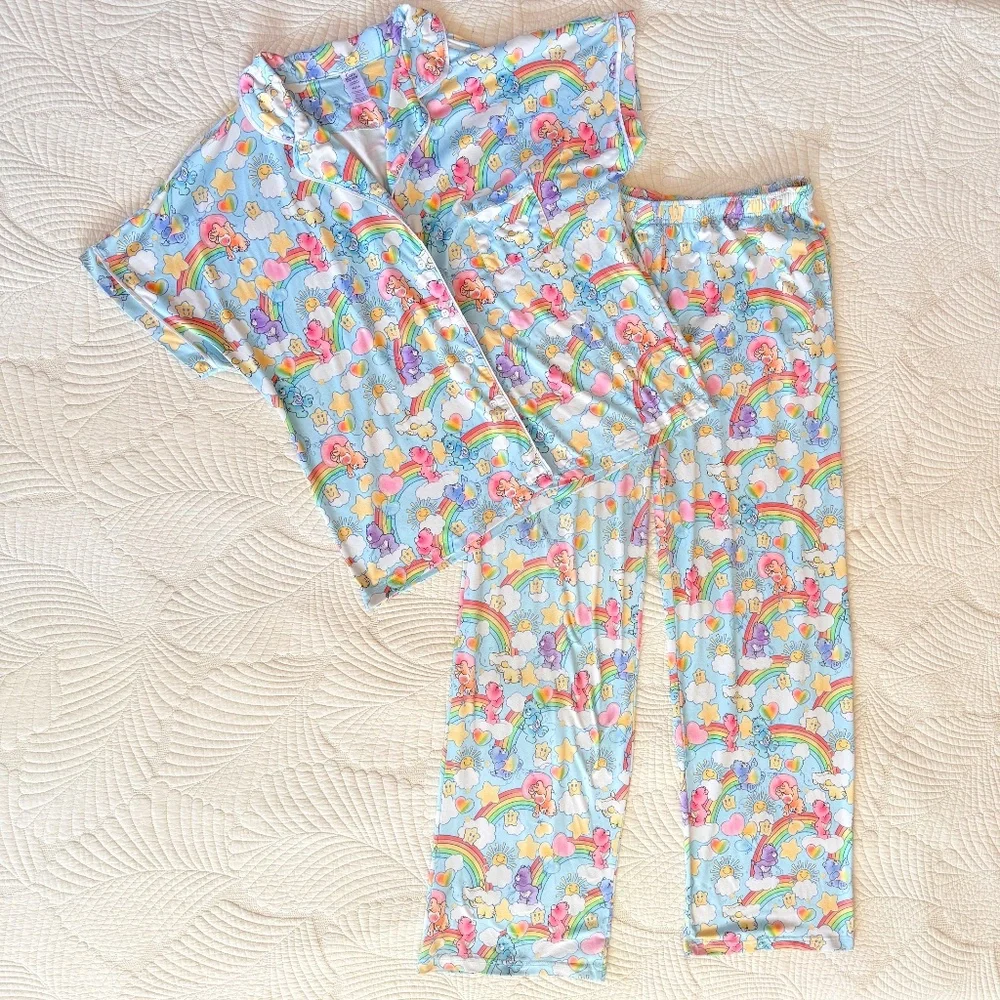 Retro Care Bears Women XL Favorite Bears Pose Pajama Pants Set Kidcore Nostalgic - Picture 8 of 15